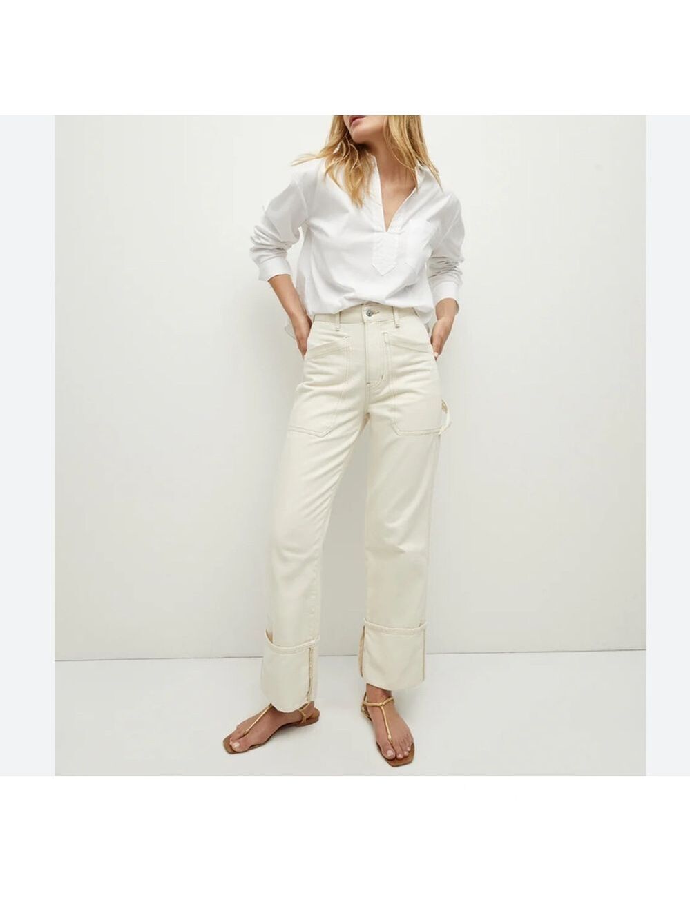 Veronica beard NEW Dylan high rise straight leg wide cuffed cargo jeans size 25